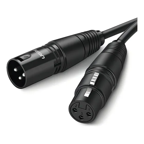Cable para Micrófono Ugreen XLR Tipo Canon Macho a Hembra 15 Metros Plug & Play Anti interferencias Triple Blindaje Alta Calidad Color Negro