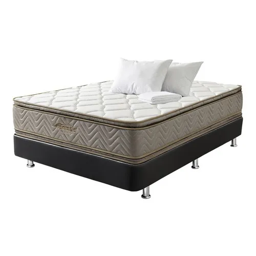Combo Colchón Doble Firmeza Media Doble Pillow Galaxy +Base Tipo C Negro+2 almohadas+ protector Color Beige/Plata