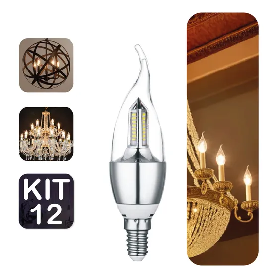 Kit 12 Lâmpada Vela Led 4w Decorativa Bico Torto E14 127/220V Luz Branco-quente 127/220v