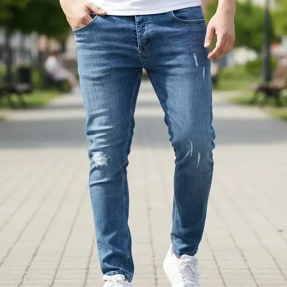 Jeans De Hombre De Corte Ajustado Casual A La Moda
