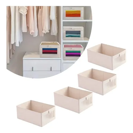 Kit 4 Cesto Organizador De Guarda Roupa P/gaveta Dobrável Bege