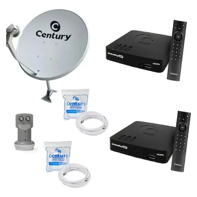 Kit 2 Receptores Midia Box B7+ Antena + 2 Cabos + Lnbf Duplo