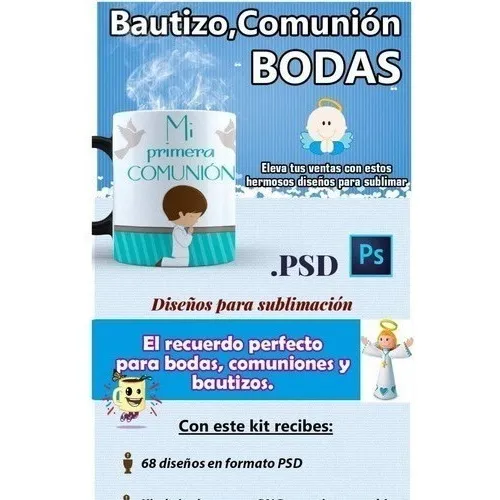 Kit Imprimible Sublimar Tazas Bautizo Bodas Comunión Diseños