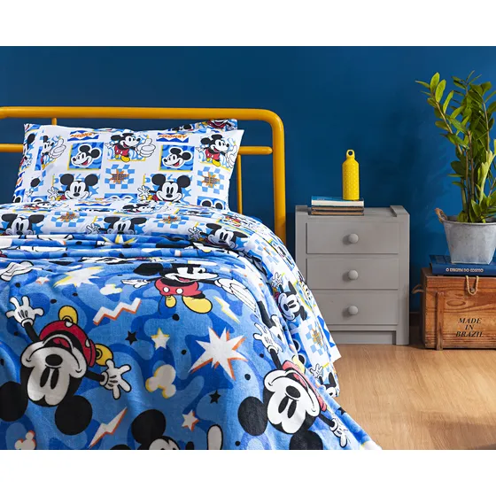 Manta Solteiro Infantil Disney Coleção 2025 1 Pç Cor Estampa Desenho Do Tecido Mickey Perspective