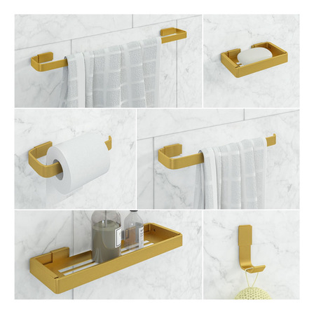 Kit De Acessórios De Banheiro 6 Peças Linha Stander Dourado Kit De Acessórios De Banheiro 6 Peças Linha Stander Dourado