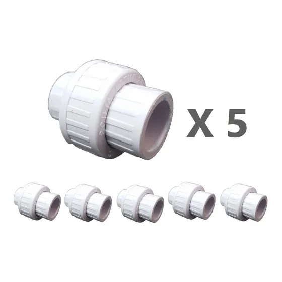 5 Uniones Universal Pcv 1/2 Pulgada Lisa / Pegar- 5 Unidades