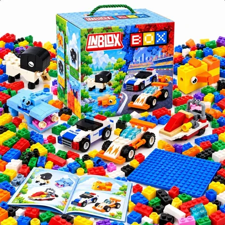 Kit Blocos De Montar Inblox 525 Peças Animais/carros Unotoys