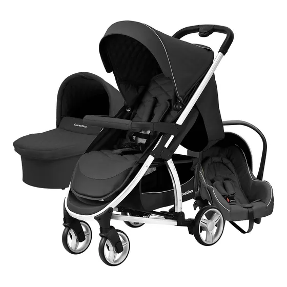 Cochecito de paseo Carestino 3 en 1 London negro con chasis color plateado