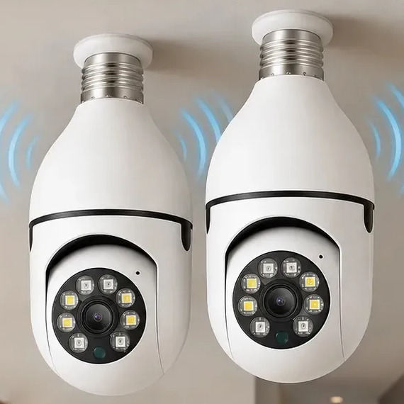 Kit 2 Câmeras de Segurança Lâmpada Wi-Fi Full HD 1080p para Monitoramento Interno