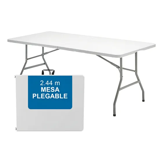 Mesa Plegable 2.44m Para Jardín Y Exteriores Tipo Portafolio Color Blanco