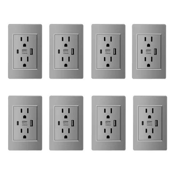 Toma De Corriente Del Americanos Para Pared Usb Y Type C 8pc