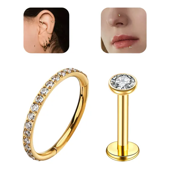 Piercing Titânio Argola Click Cravejada8mm,pregos Perfurados