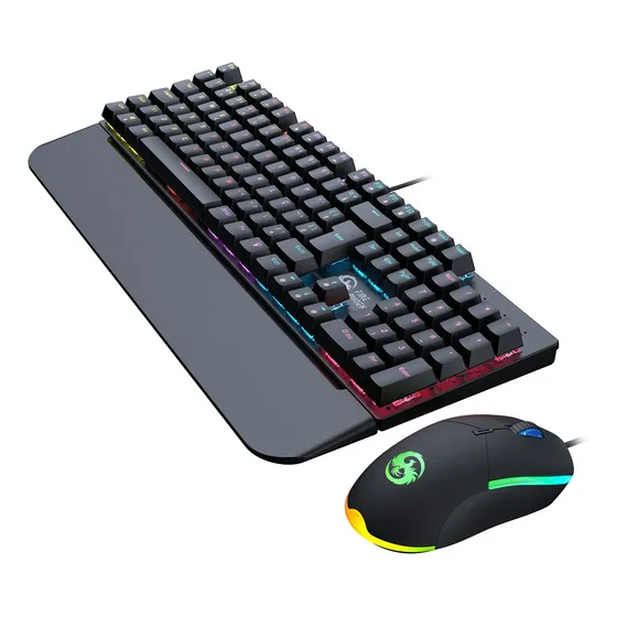Kit Teclado Mouse Mecânico Abnt2 Gamer Led Rgb Iluminado Cor do mouse Preto Cor do teclado Preto