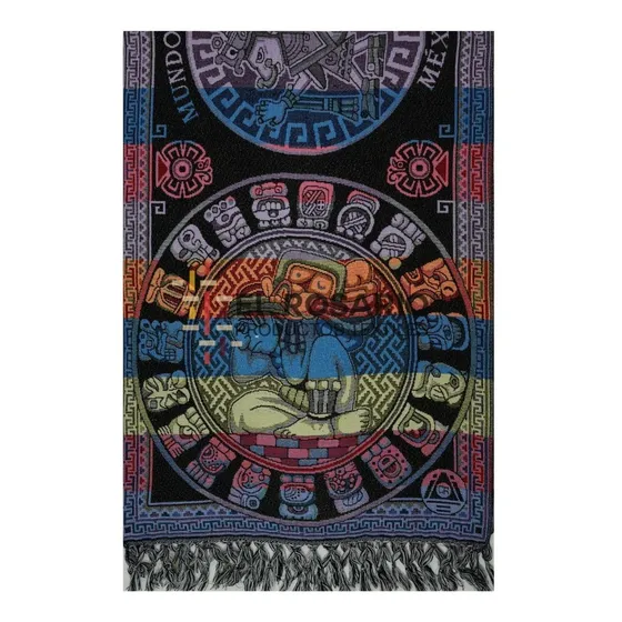 Rebozo Artesanal Mexicano - Calendario Maya (2 Pack) Color Colorín Negro