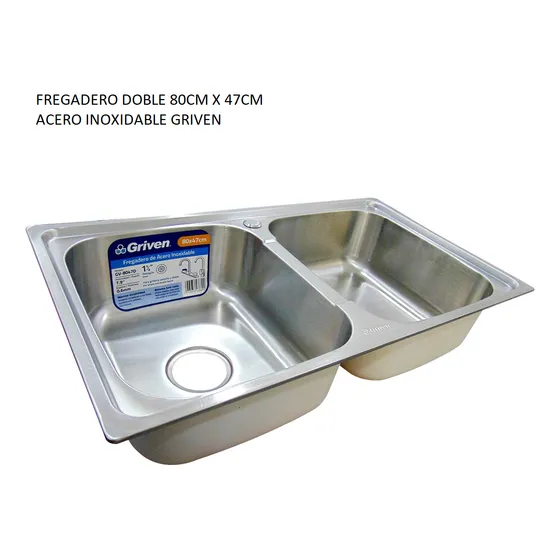 Fregadero Lavaplatos Doble Ponchera Acero Inox Lujo 78x42 Cm