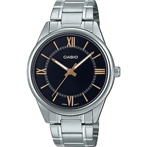 Reloj Casio Mtpv005 Hombre Acero Azul Blanco Full Color Del Fondo Mtp-v005d-1b5 Color De La Correa Plateado Color Del Bisel Plateado