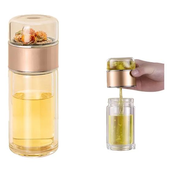 Botella De Vidrio Doble Pared Portátil, Termos Infusor De Té