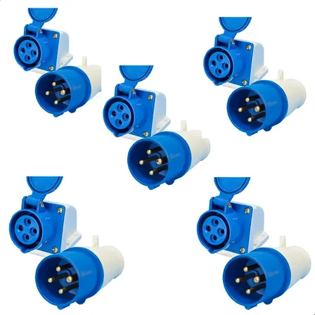 Kit 5 Tomada Sobrepor + Plug 3p+t 32a  9h  Azul Azul