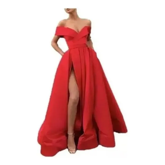 L Elegante Vestido De Noche De Color Liso Con Escote En V