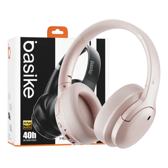 Fone De Ouvido Bluetooth basike com Anc Cancelamento Ativo De Ruído Headphone Bluetooth 5.4+edr, Som Surround 3d, 40 Horas Reprodução Headset, Com Microfone Certificação Hi-pure Audio, (Rosa)
