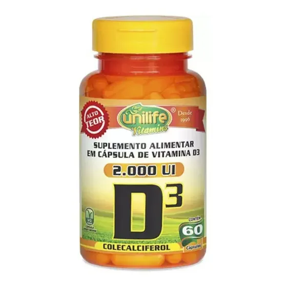 Vitamina D3 Colecalciferol 2000ui - 60 cápsulas - Unilife