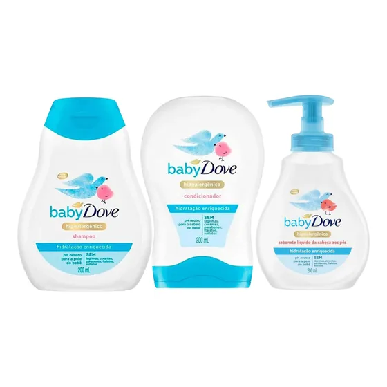  Shampo, Cond E Sab Liquido Baby Dove Hidratação Enriquecida