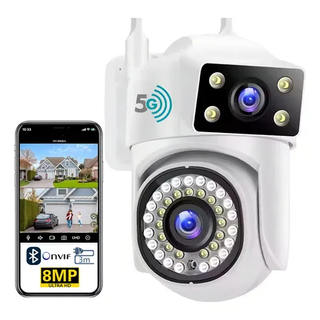 Cámara De Seguridad Ip Anbolm 8mp Doble Lente Zoom 10x Wifi 2.4g/5g Ptz Exterior Ip66 Visión Nocturna Audio Blanco