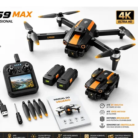 Drone Profissional Popsy LF669 GPS com Câmera Dupla 4K e FPV