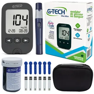 Kit Aparelho De Medir Glicose Glicemia G-tech Vita Ultra Preto
