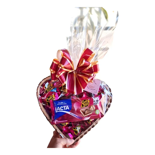 Cesta Chocolate Presente Coração C/ Bombons Sonho De Valsa