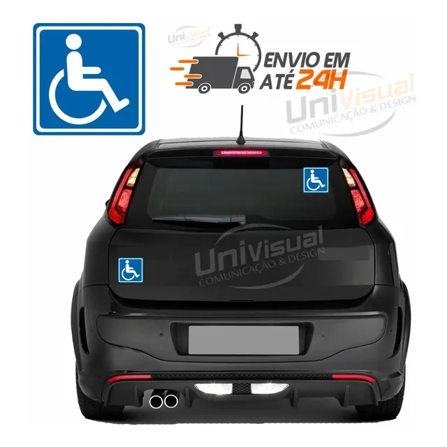 2 Adesivos Deficiente Físico Cadeirante 12x12cm Carro Parede