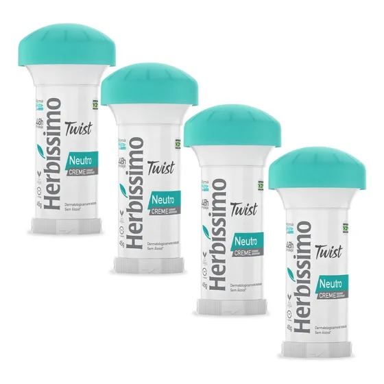 Kit 4 Desodorante Creme Herbissimo Twist Neutro 48h 45g