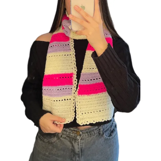 Bufanda Colorida Tejida Al Crochet Artesanal