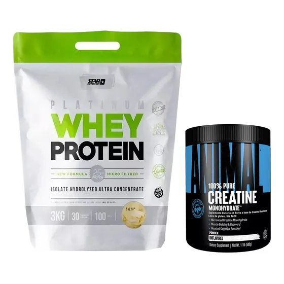 Star Nutrition Whey Protein 3kg + Animal Creatina Pura 500gr