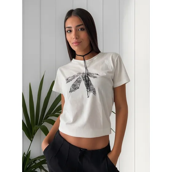 Remera Mujer Basica Estampa Moño Jersey Algodón.