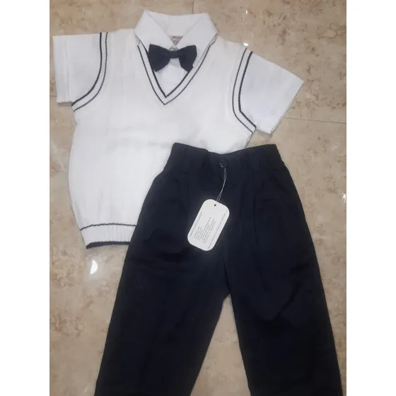 Conjunto Formal Niño Bebe Bautizo Con Poolover Tejido