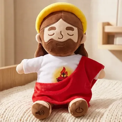 Peluche Jesús Musical Sagrado Corazón 38 Cm  Rojo / Azul
