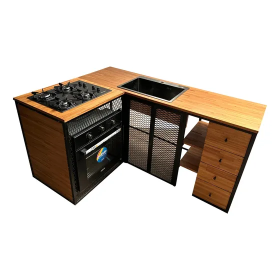 Bajo Mesada A Medida Hierro Y Madera Finger Cocina Wazu Mesa