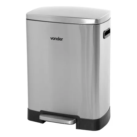 Lixeira Retangular Grande 50 Litros Aço Inox Cinza Vonder Prateado