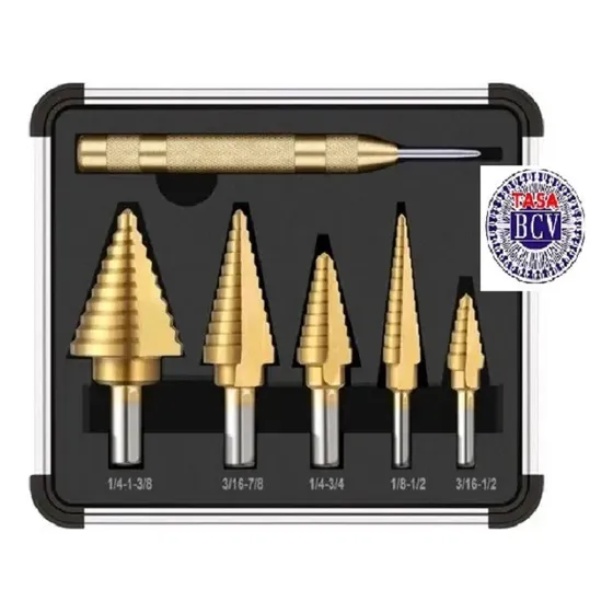 Set Mechas Brocas Cónicas Escalonada Set 6 Pzs Estuche Alumi