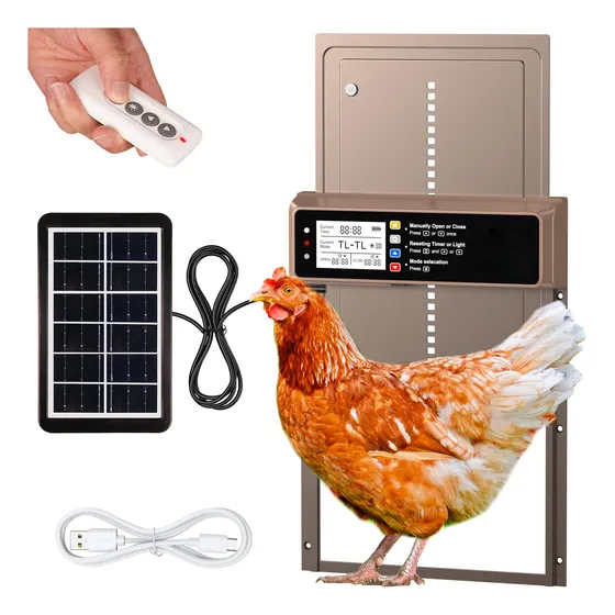 Puerta Automática Para Gallinero Solar Con Pantalla Lcd