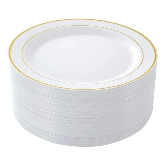 Platos Desechables Elegantes Plástico, Vajilla Fiesta 50 Pz Color Gold
