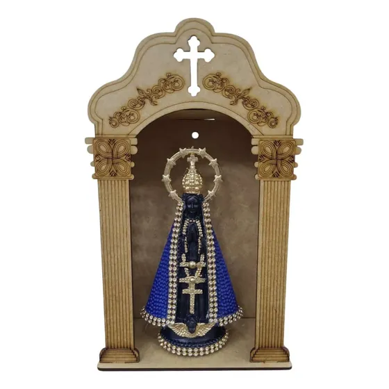Imagem Nossa Senhora Aparecida Com Capelinha Em Mdf, 24cm.