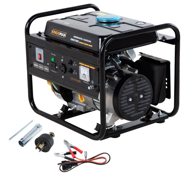 Generador De Corriente Eléctrica A Gasolina De 1000 W 110V 60 Hz Con Motor De 1 Cilindro A 4 Tiempos Planta De Luz Portátil Estación Energía Color Negro Con Amarillo Kingsman KING1000PLUS