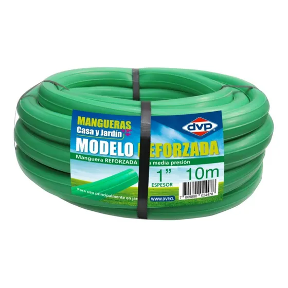 Manguera Pvc Reforzada 10mts 1 Pulgada Dvp Color Verde