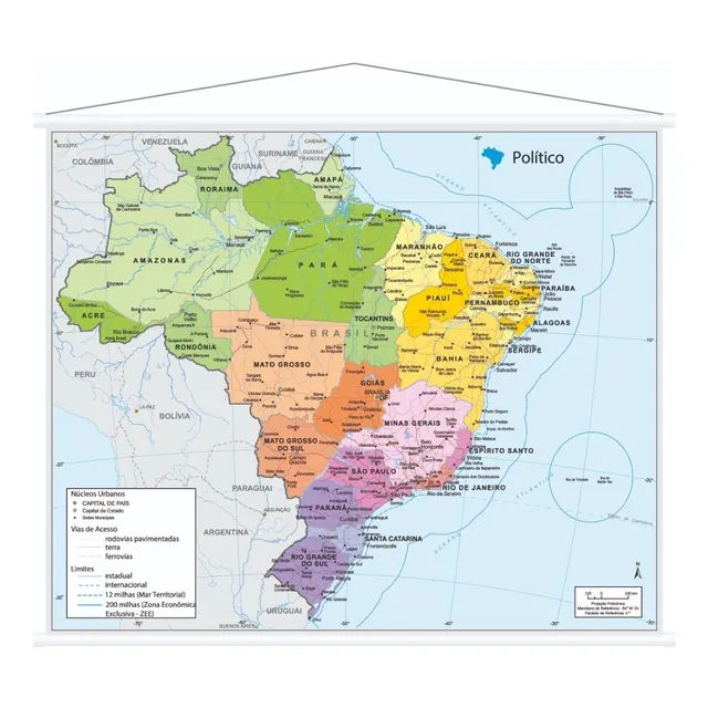  Banner Mapa Político Do Brasil Estudo Escolar 1,00m X 85cm