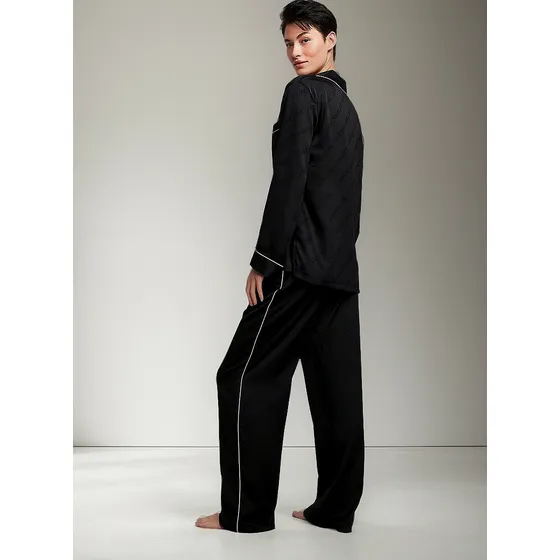 Pijama Victoria's Secret De Seda Satin Conjunto Negro Logo