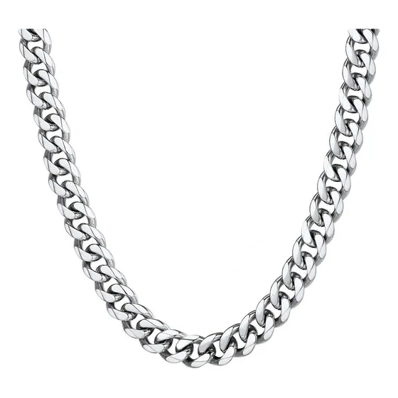 Collar Hombre Cubano Cadena De Acero Inoxidable Plateado 9mm
