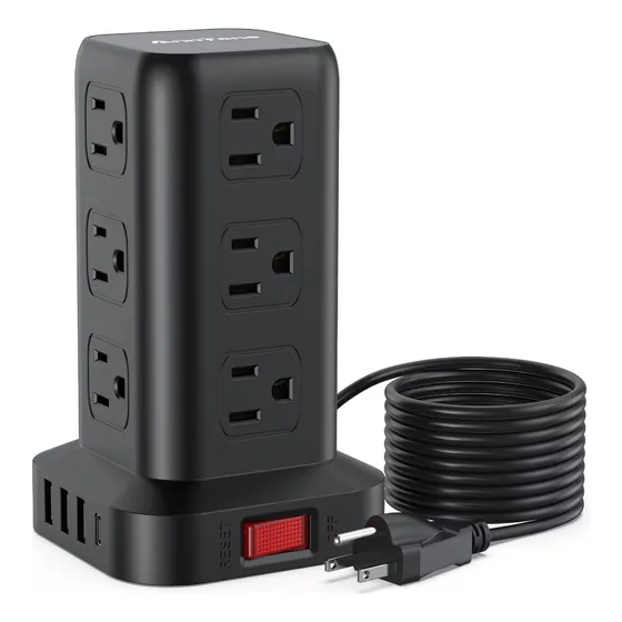 Multicontacto Torre Regleta Vertical 12 Tomas Y 4 Usb, 2m