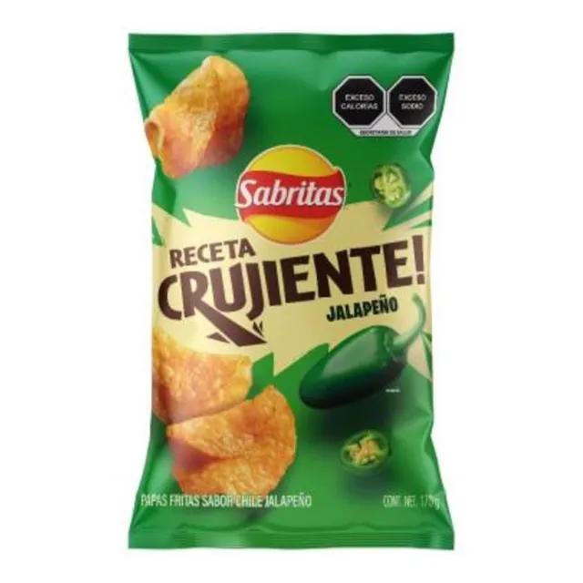 Papas Sabritas Receta Crujiente Sabor Jalapeño 170g 3pzas